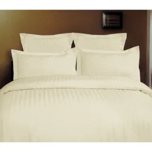 1000TC Self Striped Tailored Quilt Cover Set | Ivory | King