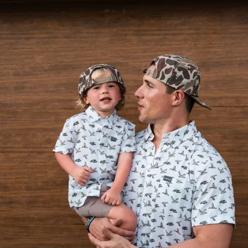 Burlebo Youth Performance Button Up | Flying Mallard Ducks