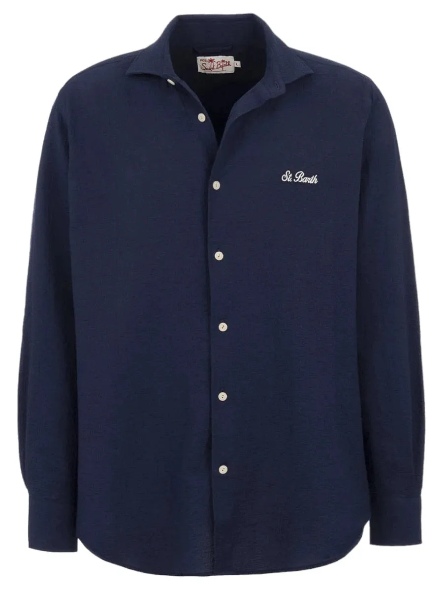 Camicia in Seersucker Blu Pamplona