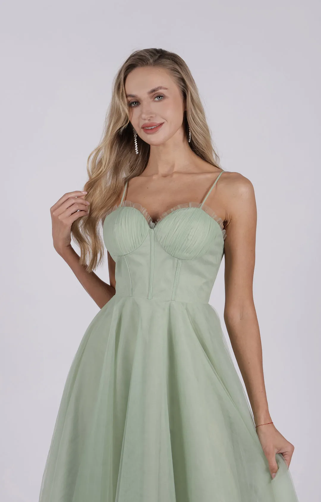 Fresh Elegant Sweetheart Neck Adjustable Straps A-Line Mesh Pleated Dresses