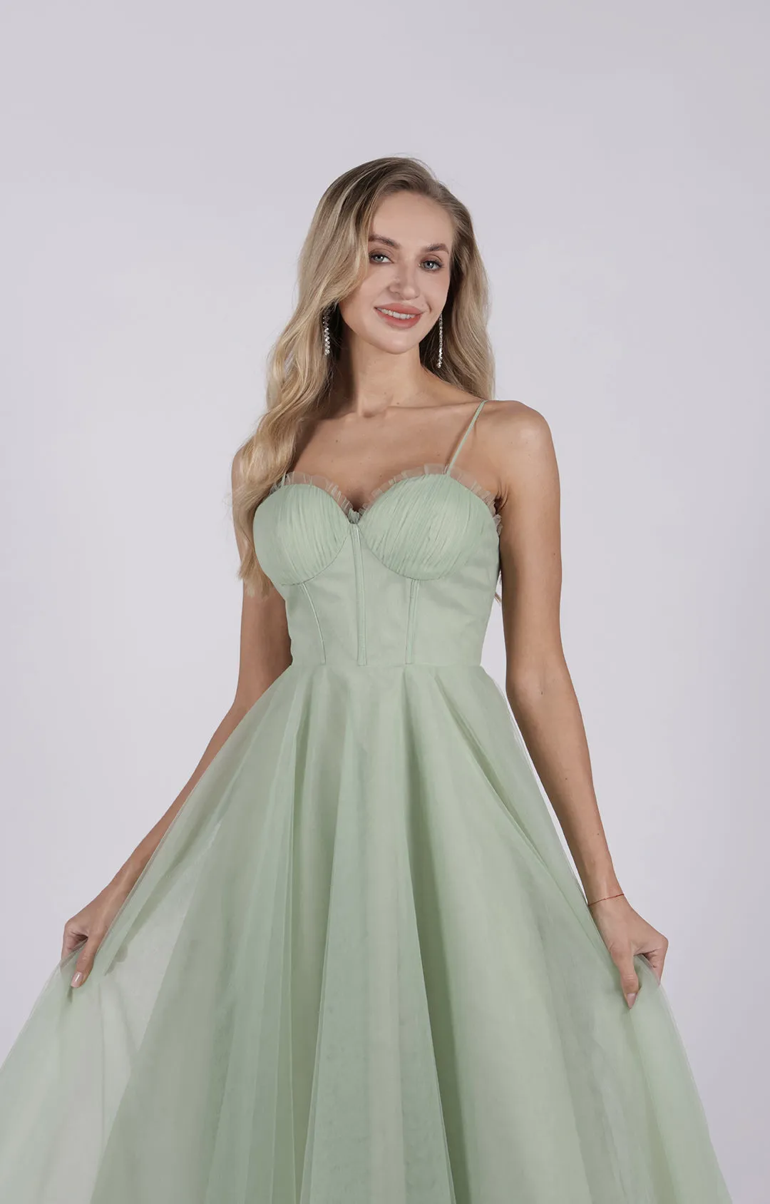 Fresh Elegant Sweetheart Neck Adjustable Straps A-Line Mesh Pleated Dresses