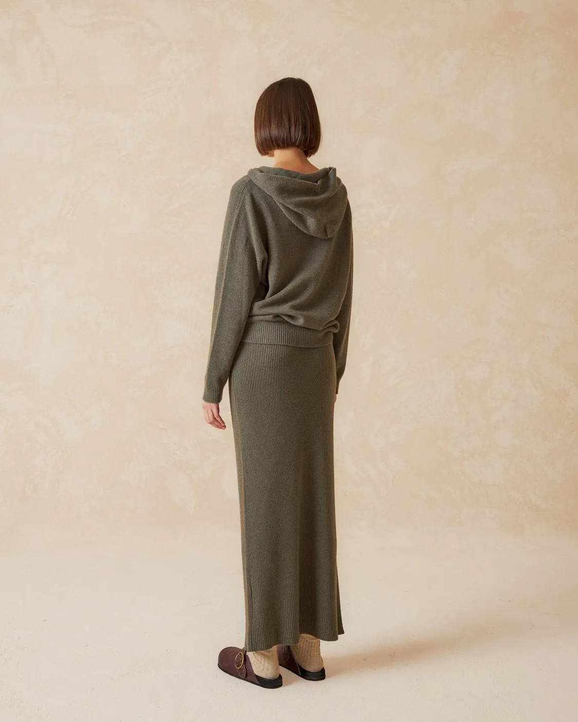 Indi & Cold Wool Pencil Skirt Khaki G452