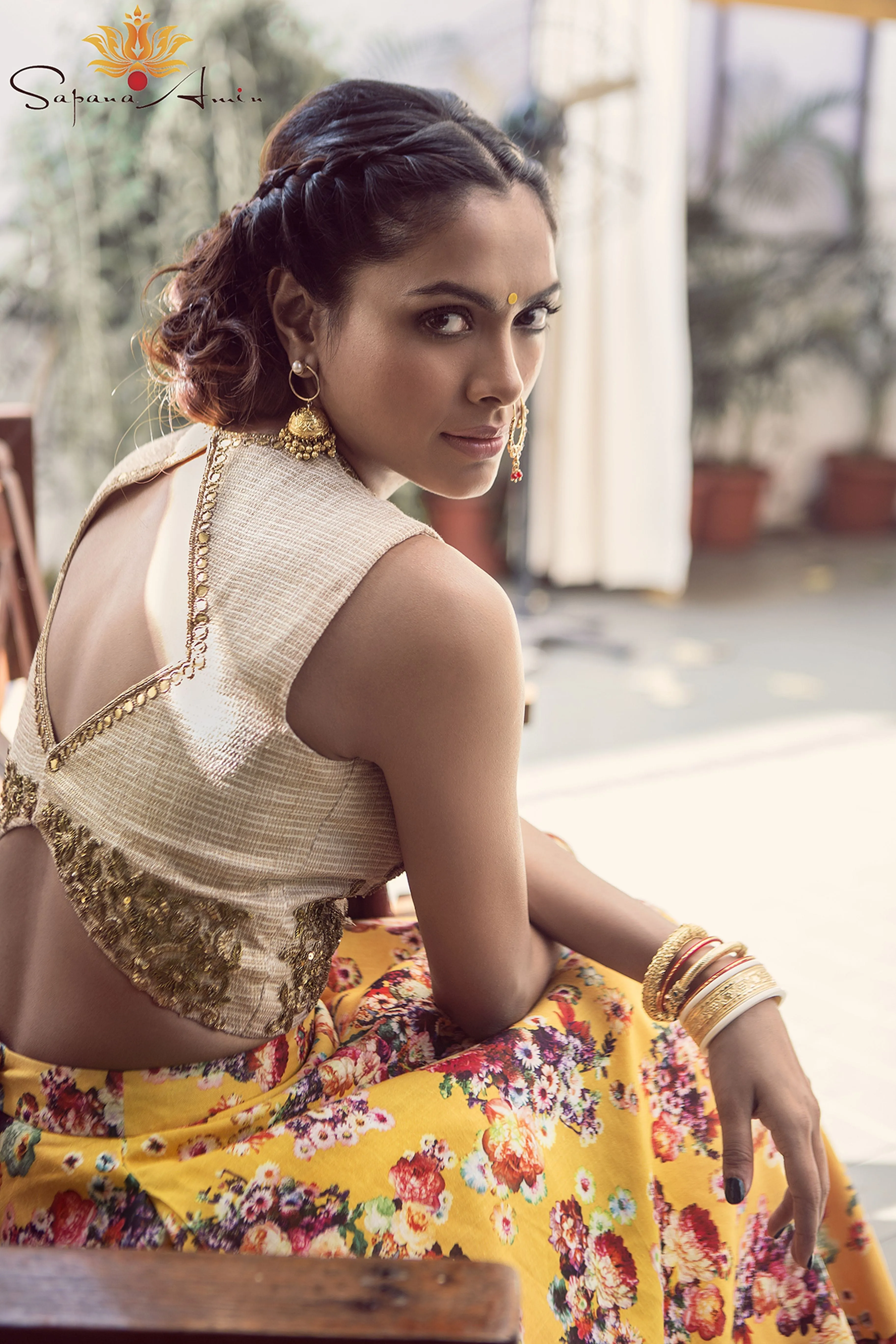 Ivory Blouse and Yellow Floral Lehenga  Elegant Traditional Wear.