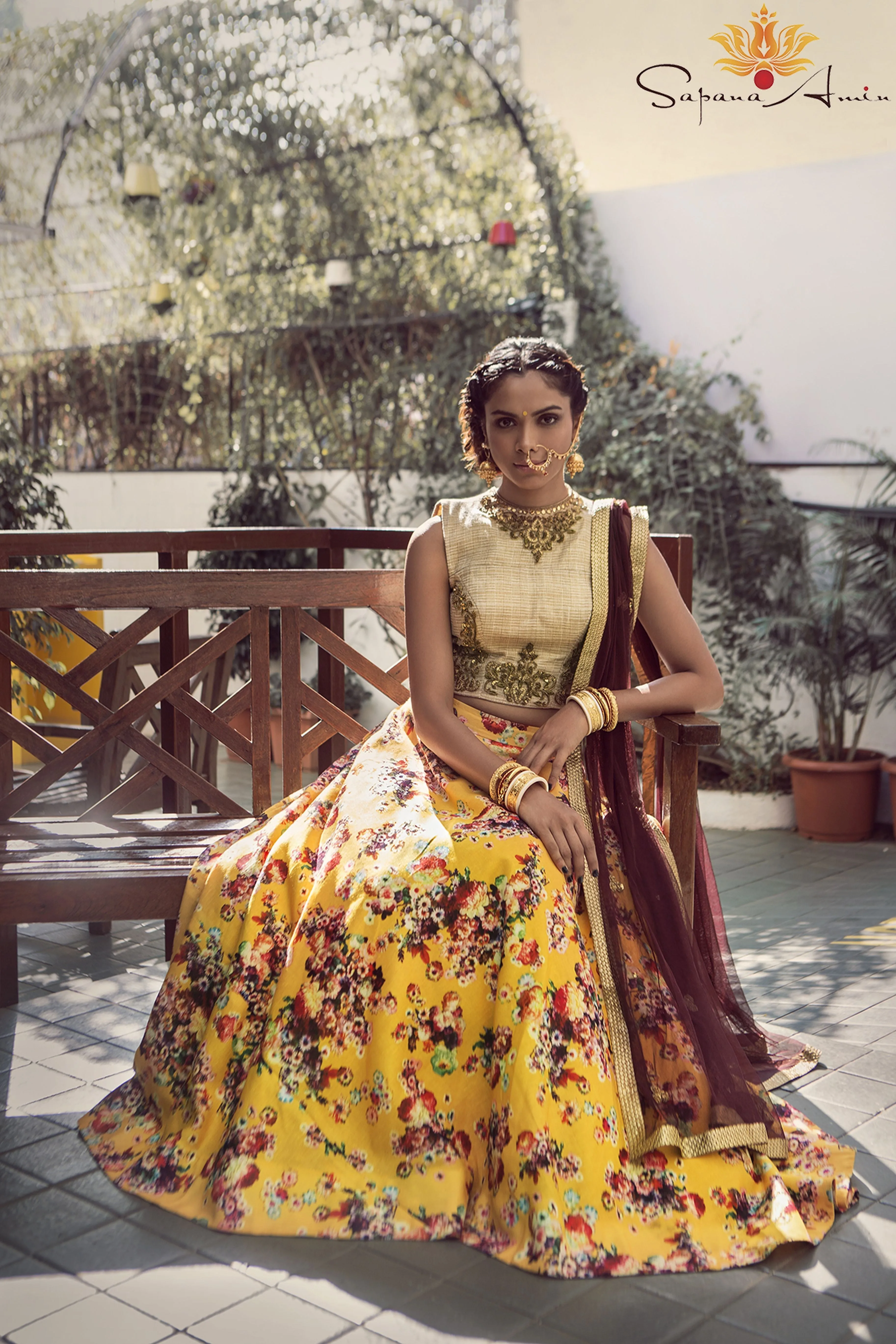 Ivory Blouse and Yellow Floral Lehenga  Elegant Traditional Wear.