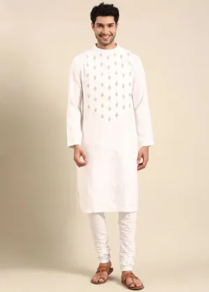 Ivory Linen Embroidery Kurta set