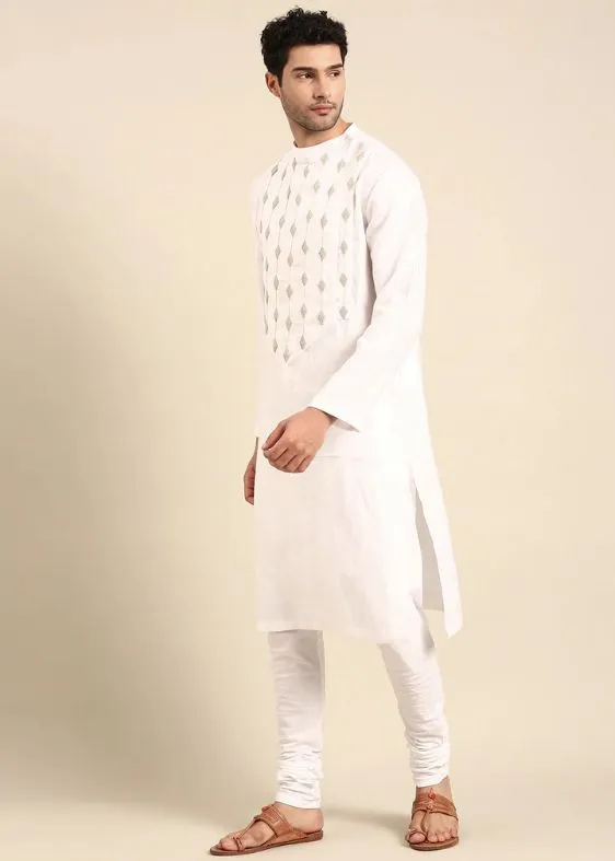 Ivory Linen Embroidery Kurta set