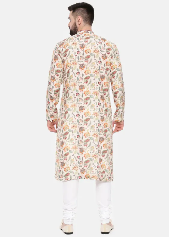 Ivory Pink Printed Muslin Kurta