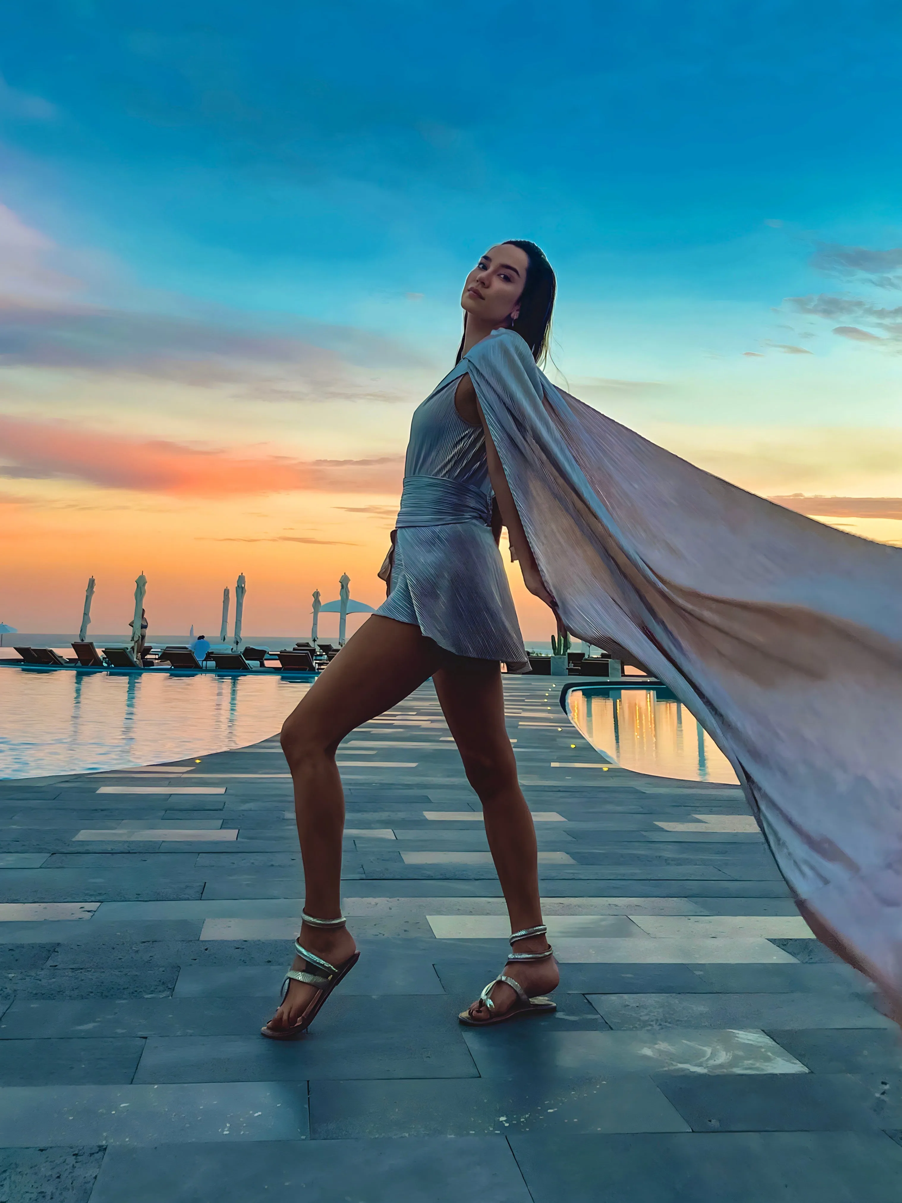Lemuria 004  Bodysuit Silver Dress with Cape by Dani Watanabe
