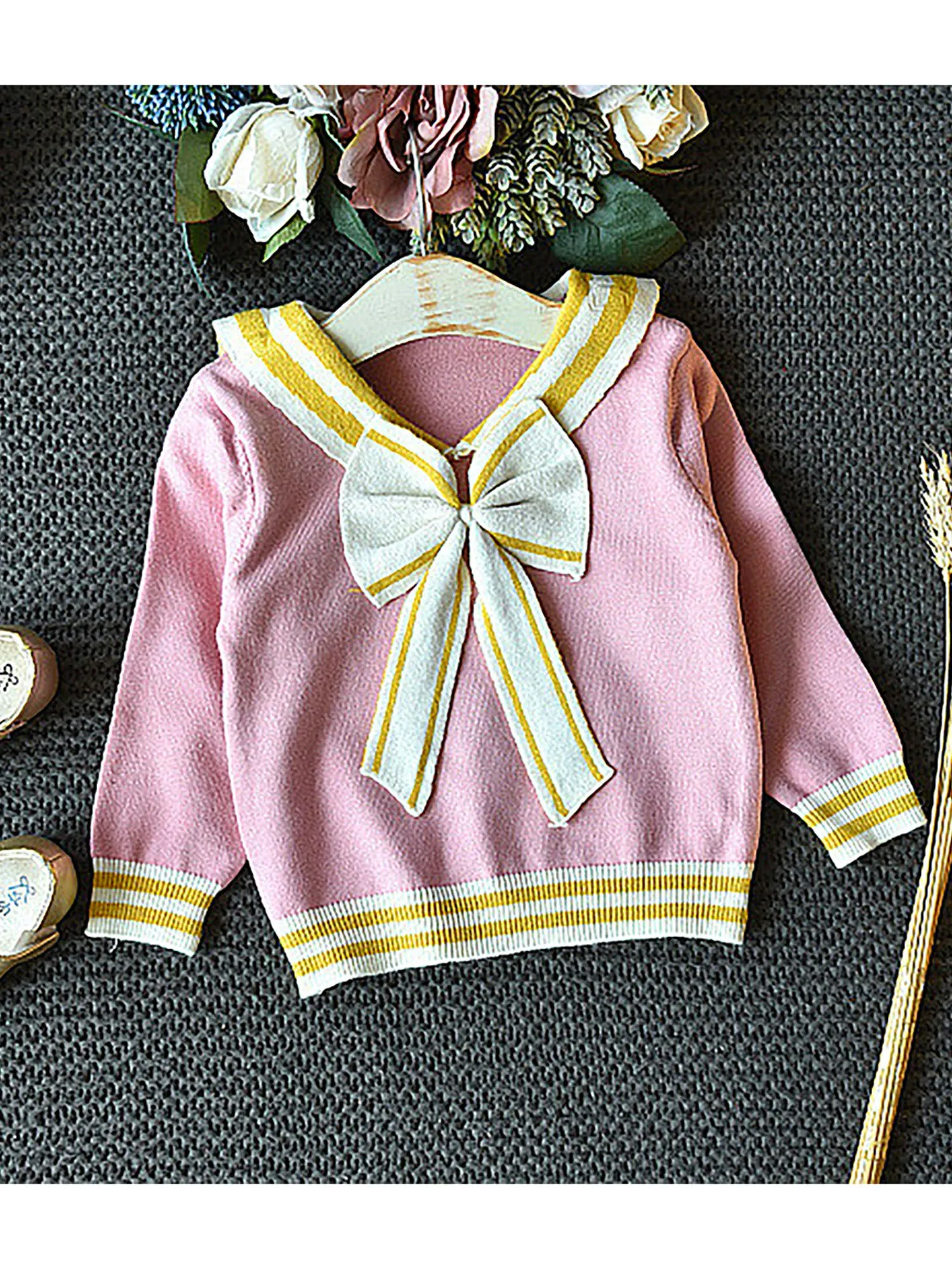 Little Surprise Box Pink & Occur Pleated Bow 2 pcs top & Skirt Winterwear set for Girls