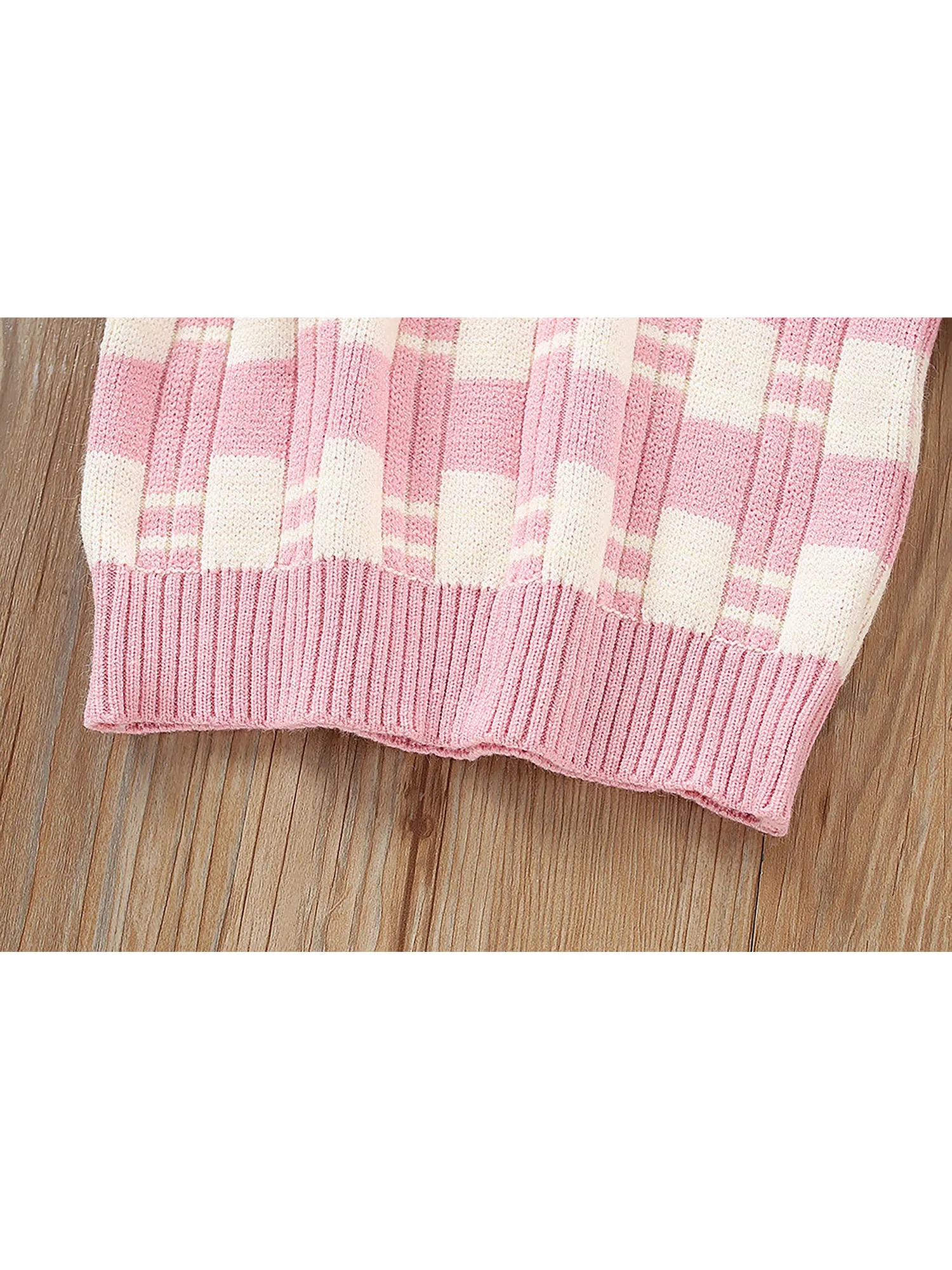 Little Surprise Box Pink & White Checkered Pull over style 2 pcs top & Skirt Winterwear set for Girls