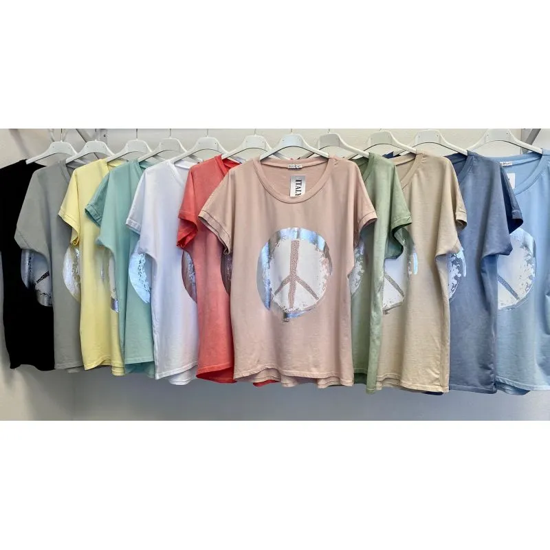 Peace Sign T-Shirt with Rhinestones