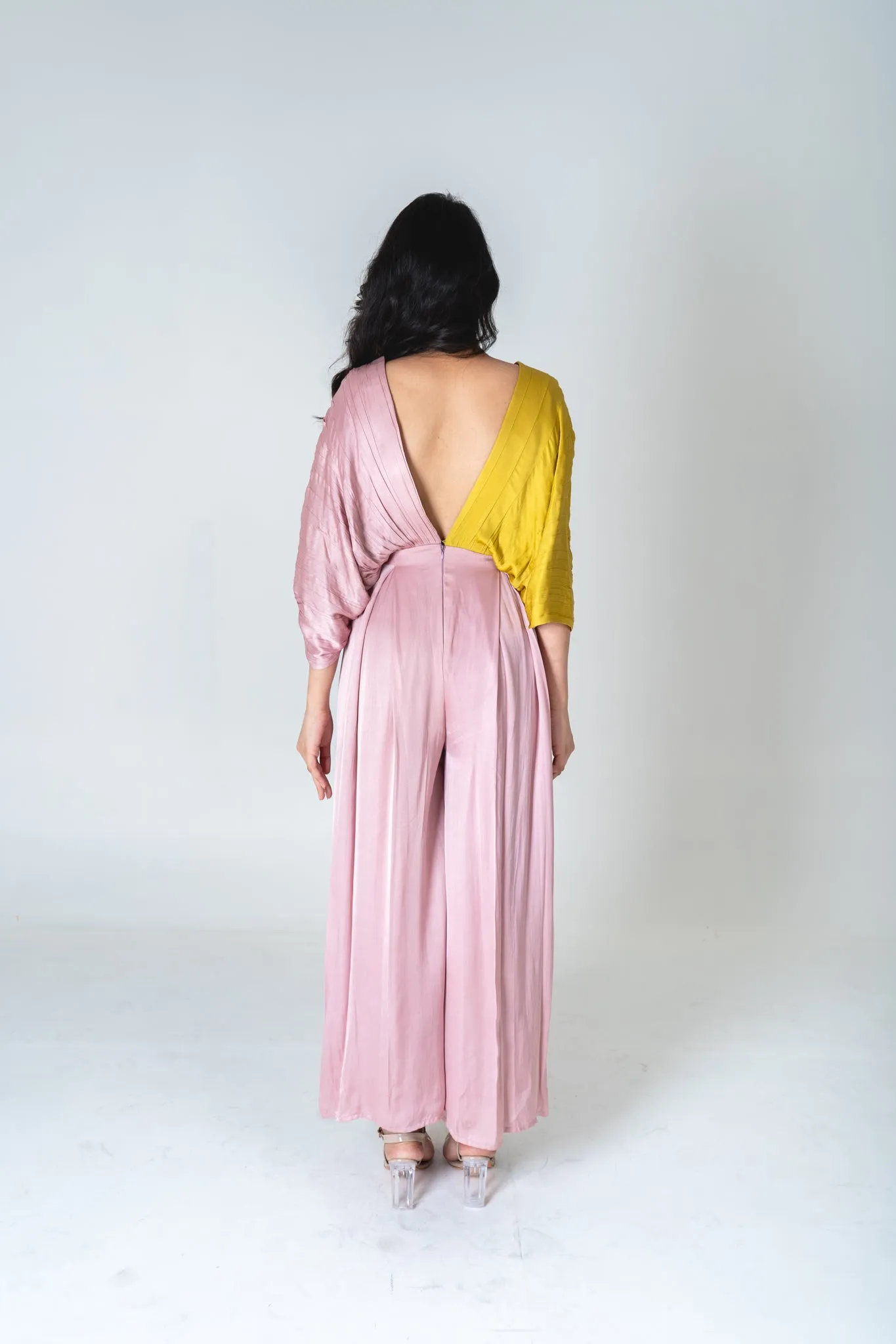 Pink Yellow Color Blocked Jumpsuit