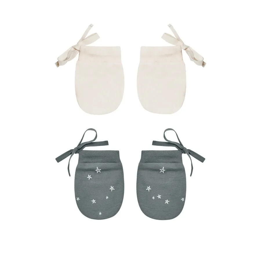 Quincy Mae No Scratch Mittens Set - Stars - Ivory