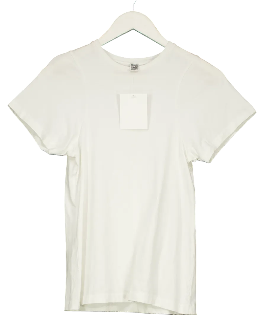Totême White Embroidered Logo Curve Cotton Seam Tee UK XXS