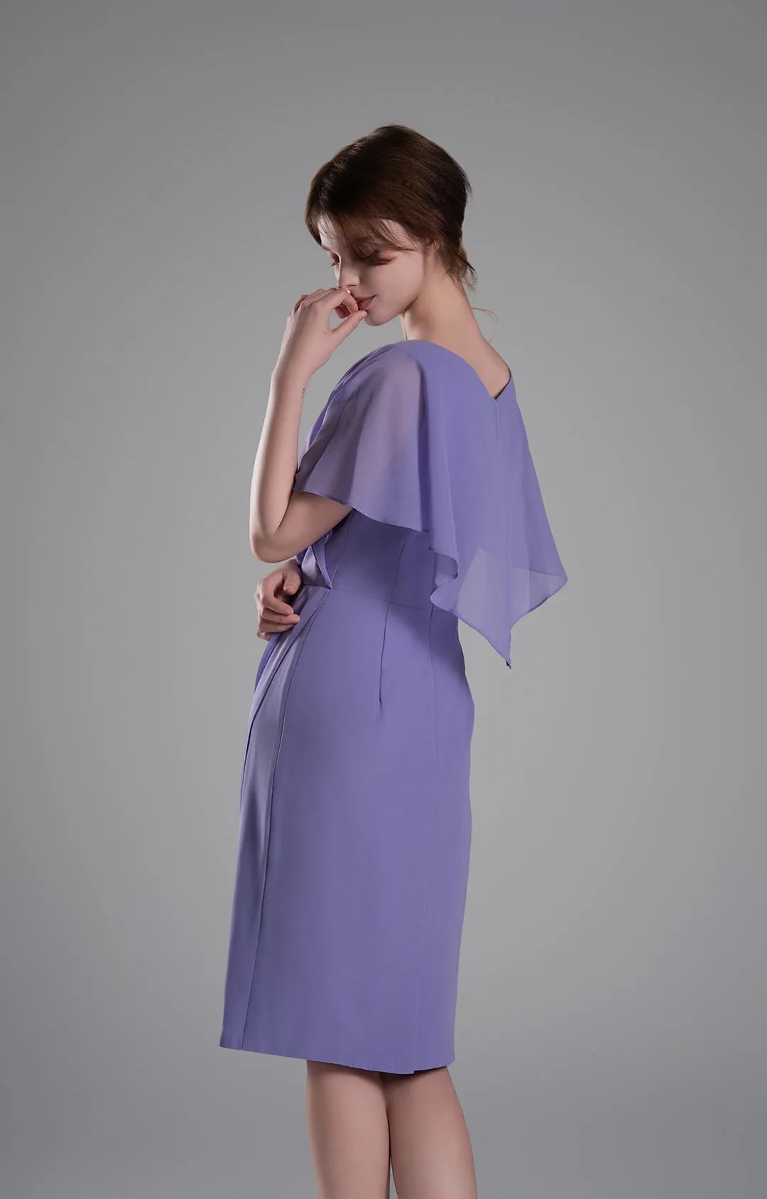 V-neck Pleated Cape Knee-length Dresses