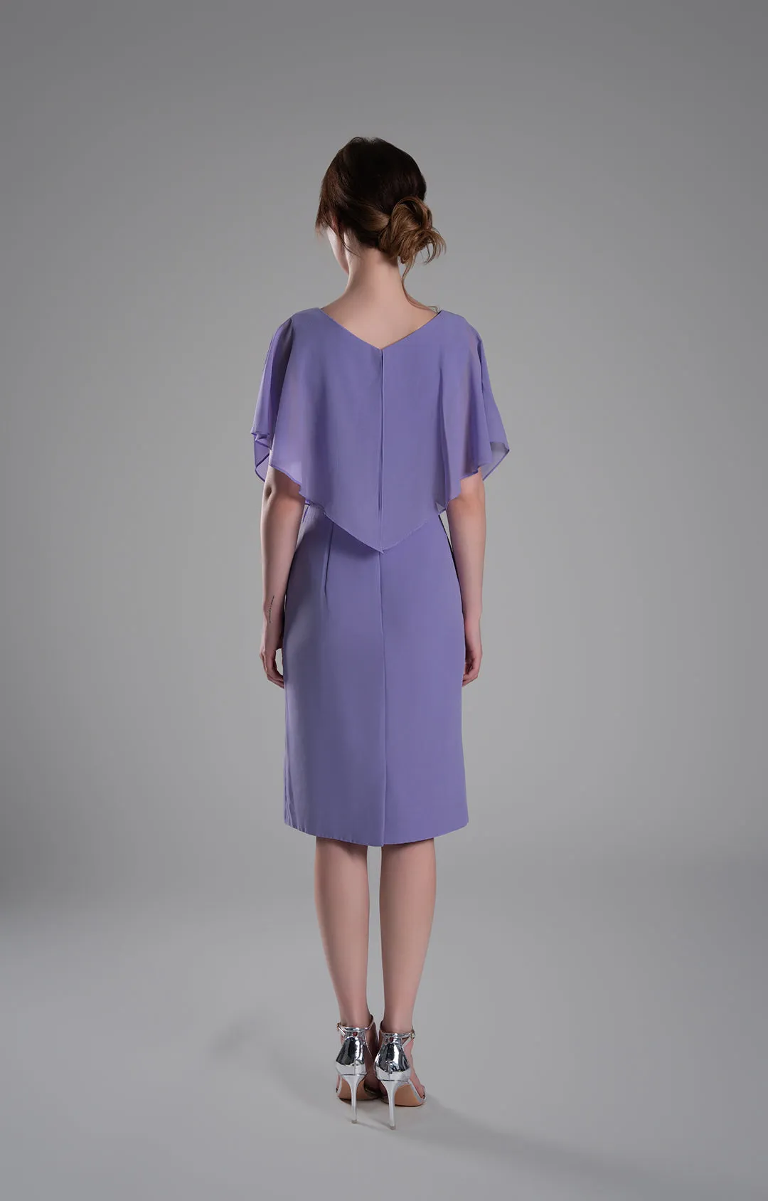 V-neck Pleated Cape Knee-length Dresses