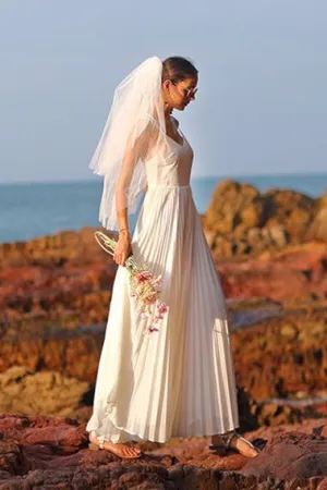 White Pleated Chiffon Long Maxi Dress