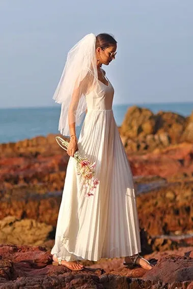 White Pleated Chiffon Long Maxi Dress